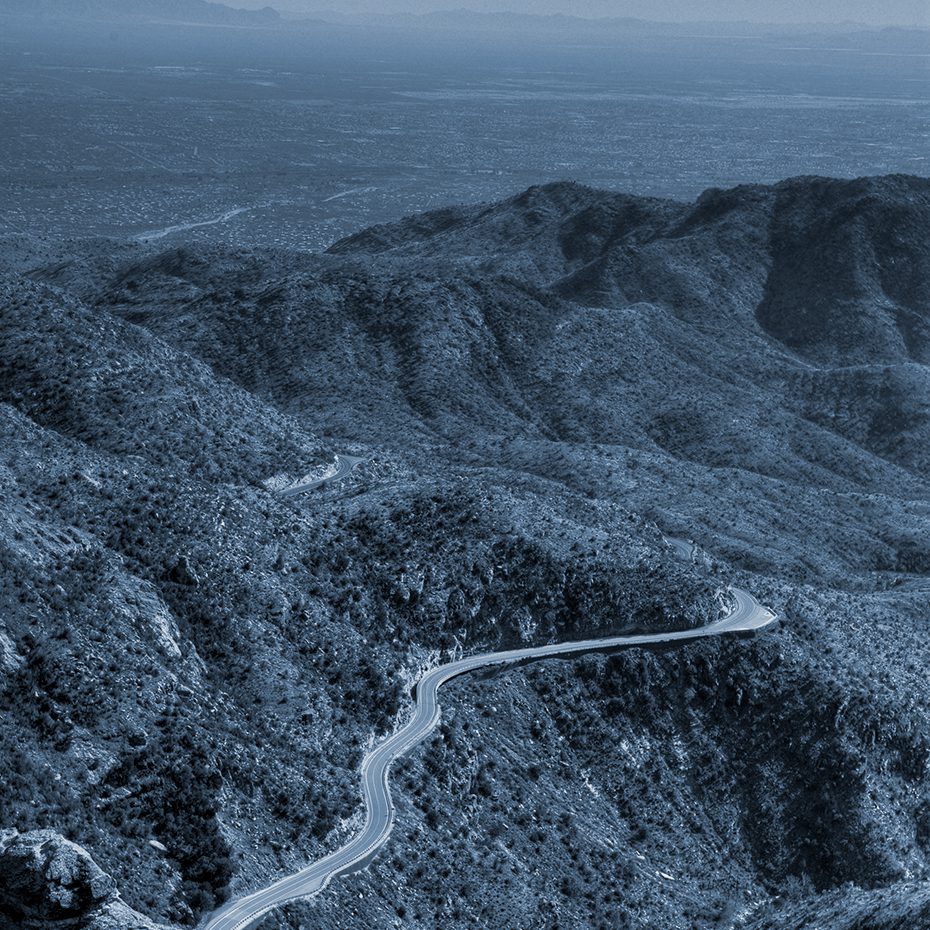 Aerial shot of a country road. 