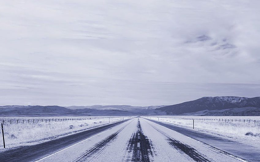 Snowy road in the Montana Rockies