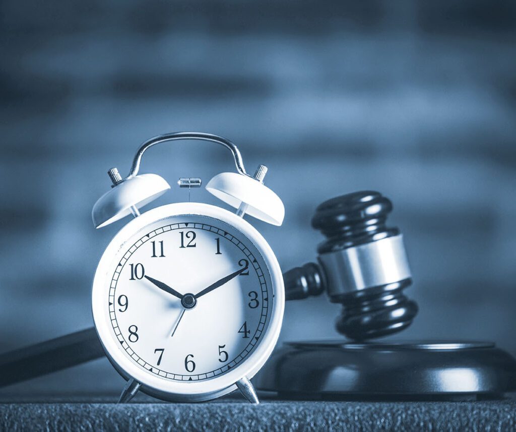 Clock with Gavel in a courthouse