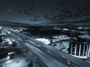 drone shot of highway bridge