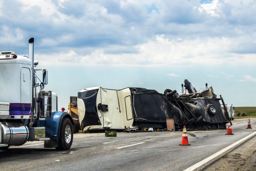 Semi-truck turned over on the highway