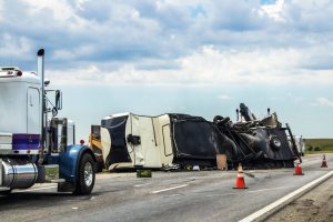 Semi-truck turned over on the highway