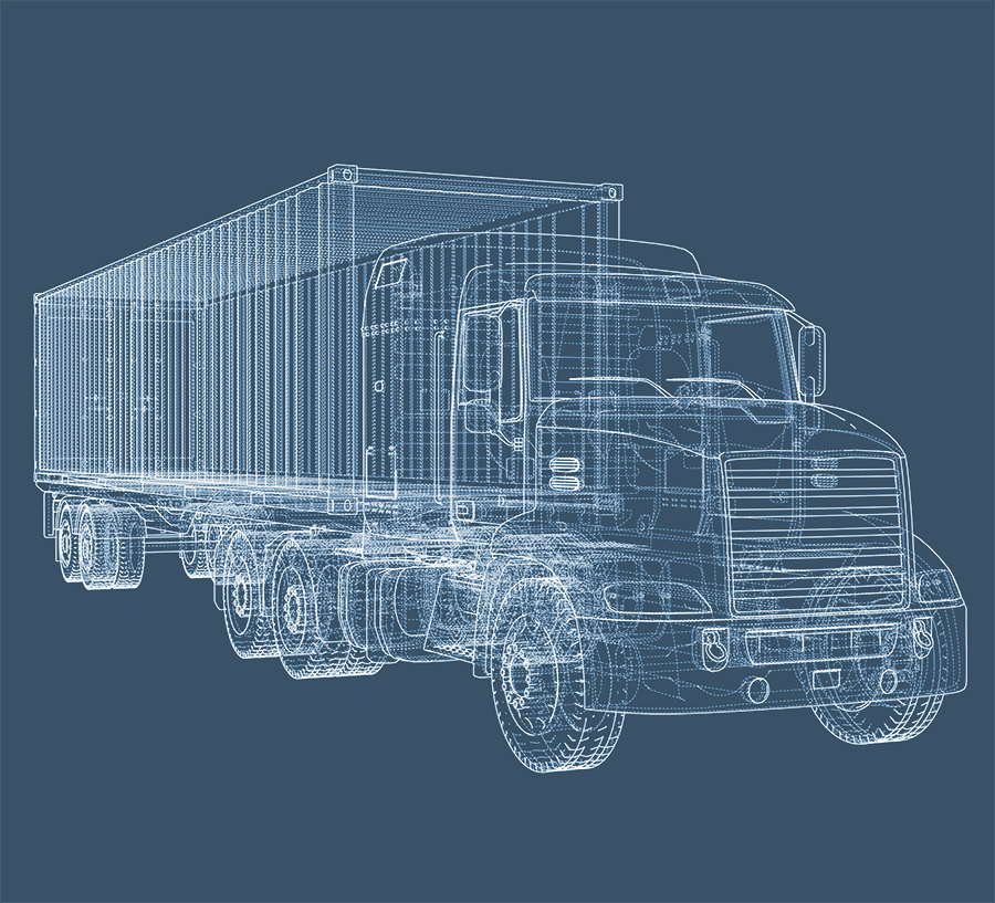 holographic semi-truck on blue background