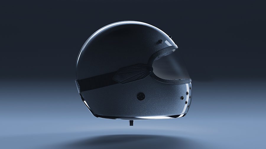 Full face motorcycle helmet on a dark gradient background