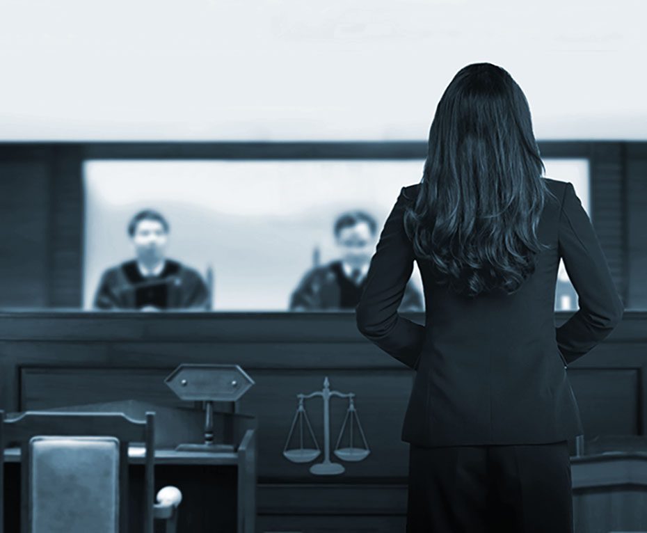 courtroom attestor talking to magistrate