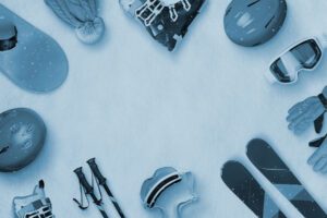 winter sport accessories place on the snow