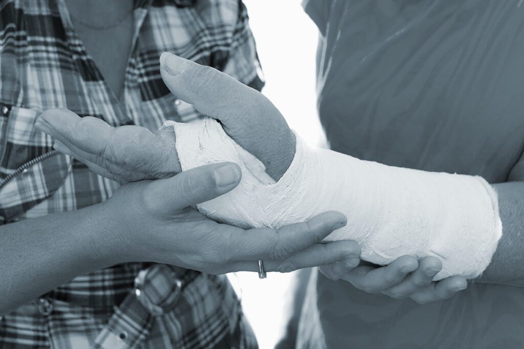 Elderly person's arm in a cast 