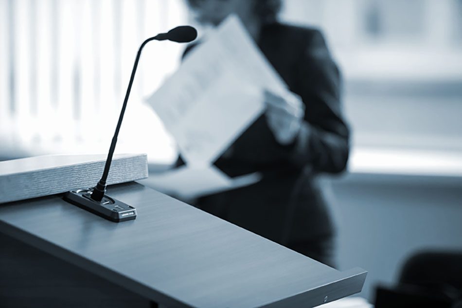microphone in the courtroom of the Russian court