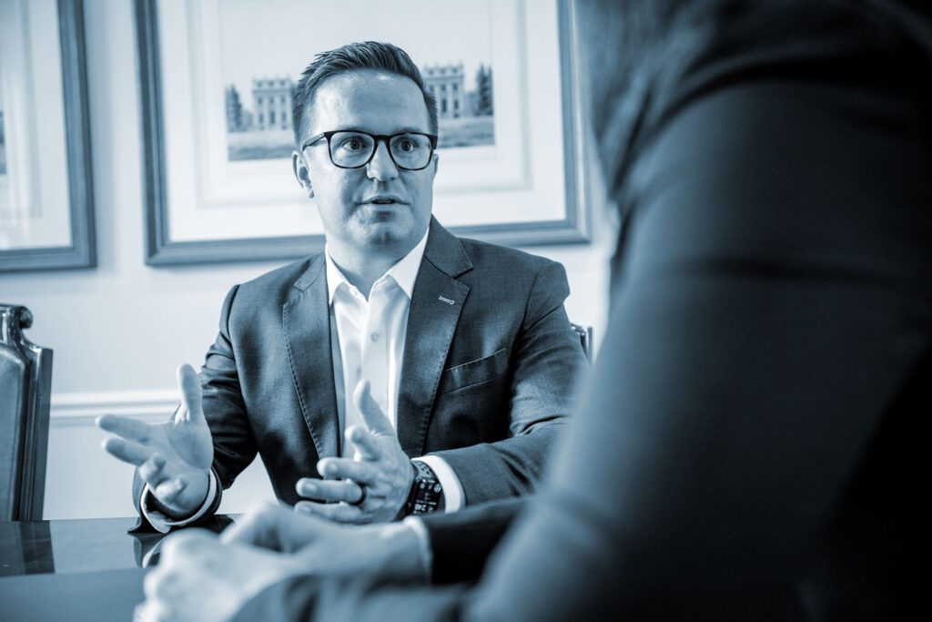 Attorney discusses case with client