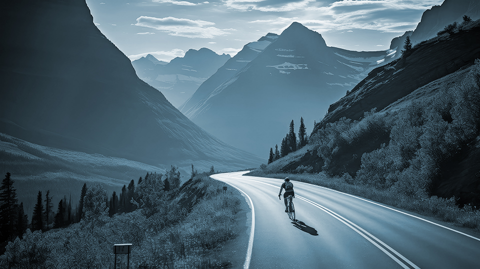 Cyclist on the Going to the sun road in Montana